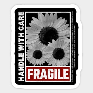 Fragile: Handle with Care T-Shirt: Black and White Sunflowers - Reflective Streetwear Tee Sticker
